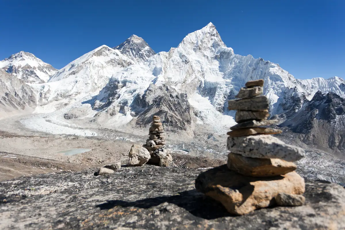 Helicopter flight operating in front of Everest peak