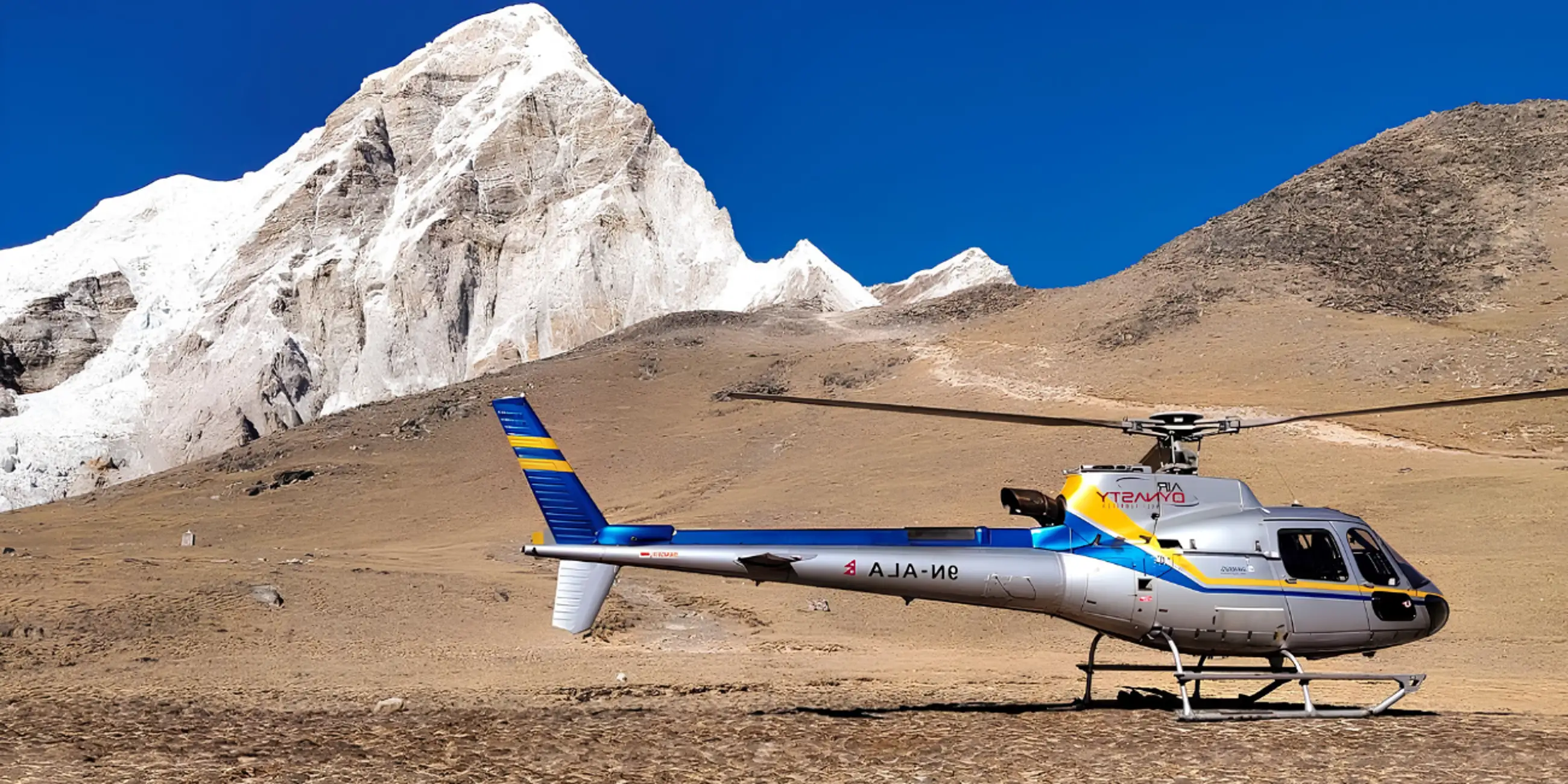 Clear winter skies above Mount Everest seen from an Everest helicopter tour